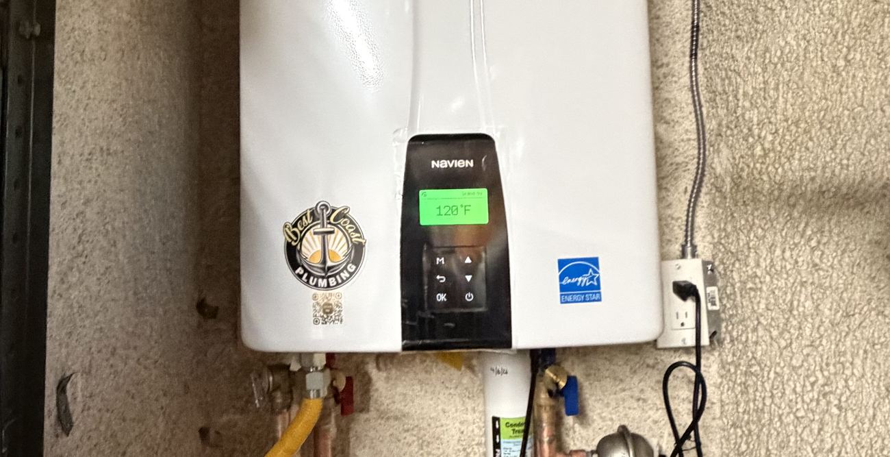 Tankless water heater installed by Best Coast Plumbing in a Conejo Valley home with hard water
