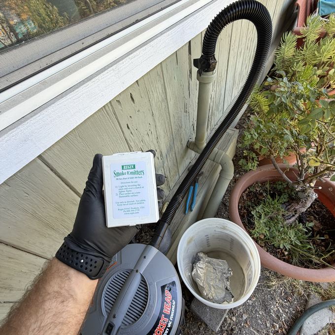 Smoke testing the drain and vent system with non-toxic smoke in Thousand Oaks.