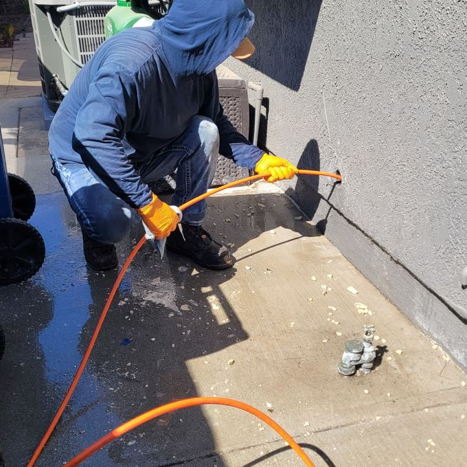 Hydro jetting through clean out during service in Thousand Oaks. Photo 1 of 2 from this job.